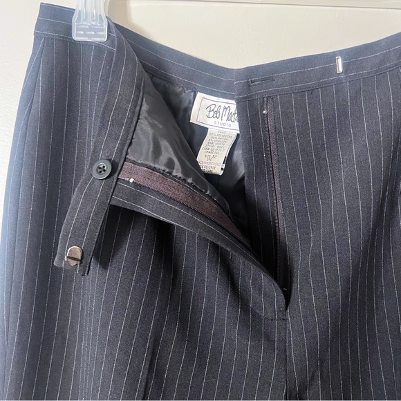 Vintage Womens Grey Pinstripe Suit Jacket Wide Leg Pants 12 Office Career Formal - Picture 13 of 16